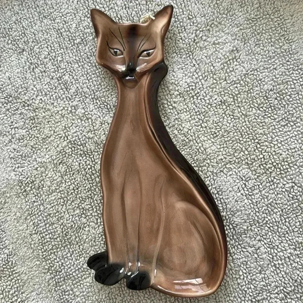 VTG 1960’s MCM 18” Made in CA Glazed Siamese Cat Wall Hanging/Tray - Picture 1 of 7